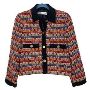Zara Limited Edition Muticolored Tweed Cardigan Blazer Large Classy Professional
